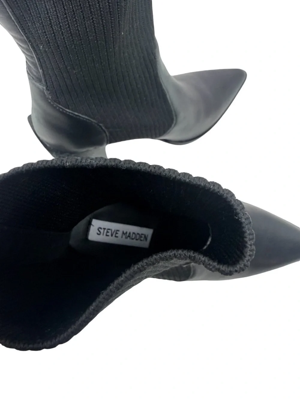 Steve Madden Tackle Sock Bootie Size 7 Black Leather Block Heel Capsule Wardrobe